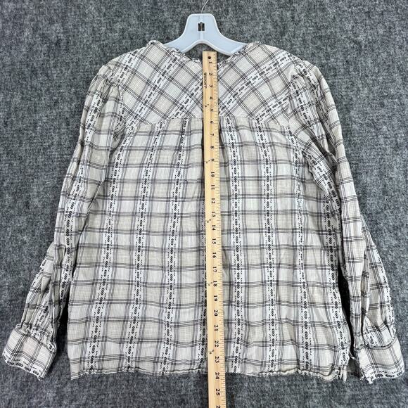 LOFT‎ Shirt Womens Large Black Ruffle Tie Neck Southwestern Aztec Western Chore - Picture 7 of 8